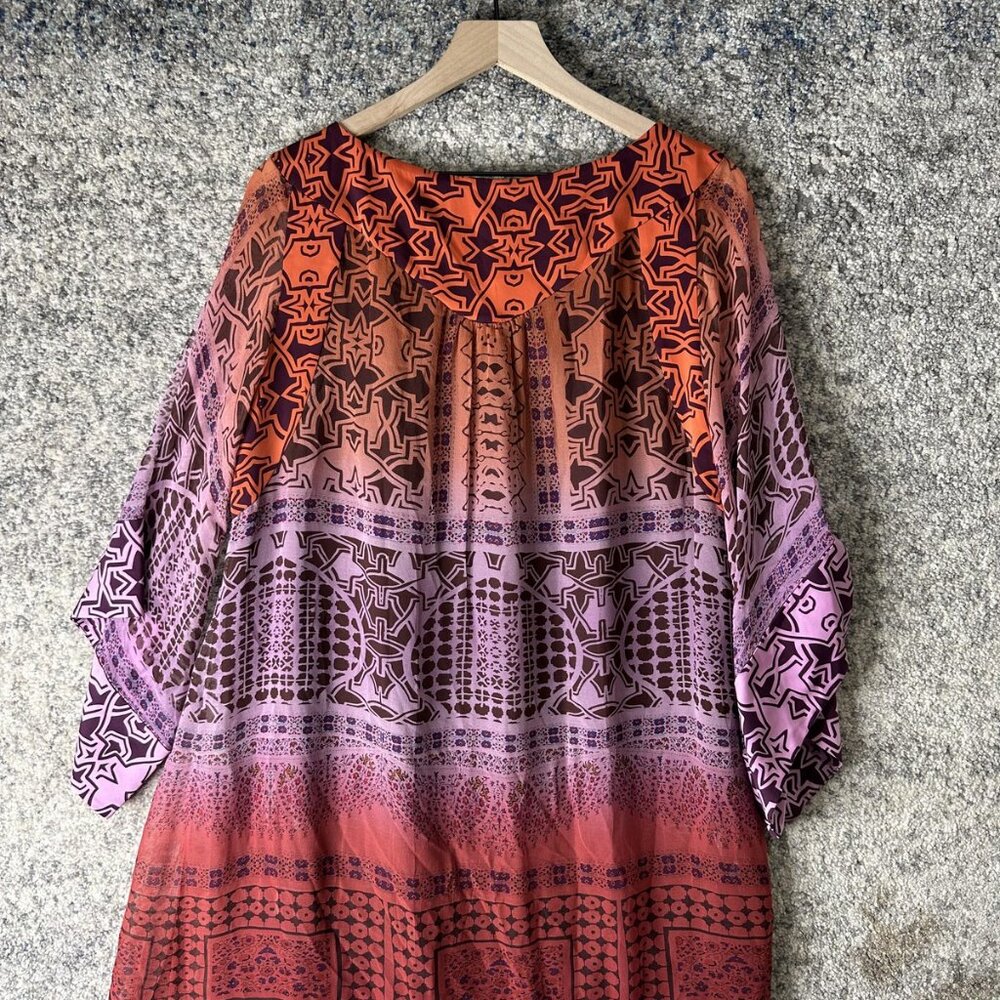 Diane von Furstenberg Dress Womens Large Purple Orange Tabalah Silk Tunic Boho - Picture 9 of 9